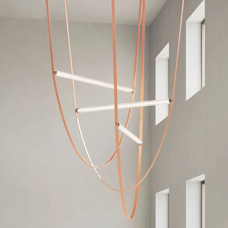 Lámpara de cuero con cable, iluminación colgante de campana, cuerda de suspensión, lustre, escalera, diseñador italiano