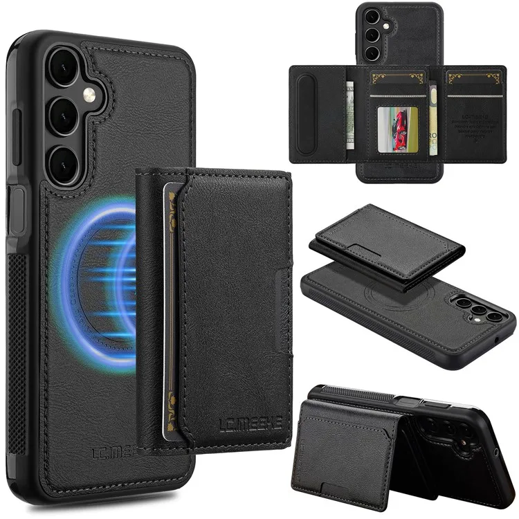 

LC.IMEEKE L5 для Samsung Кожаная задняя крышка с магнитным чехлом Galaxy S25+ со съемным держателем для карт - черный