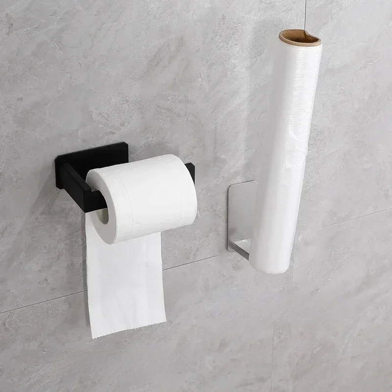 Toilettenpapierhalter aus Edelstahl, selbstklebend, für Badezimmer, Seidenpapierhalter, schwarzes Finish, einfache Installation, keine Schraube, 1 Stück