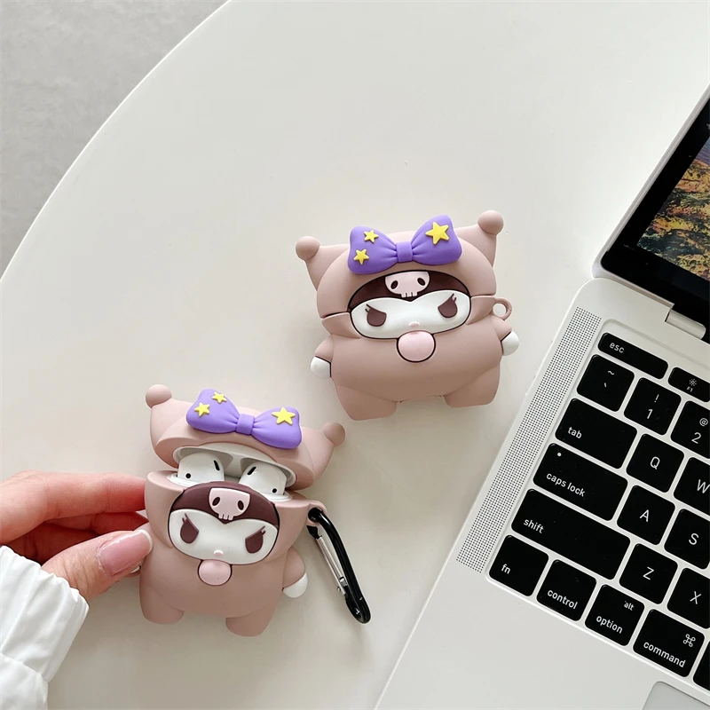 MINISO Cute 3D Kuromi For Airpods Pro Wireless Bluetooth Headset Cover for Airpods 1 2 3 Generation Earphone Case With Pendant