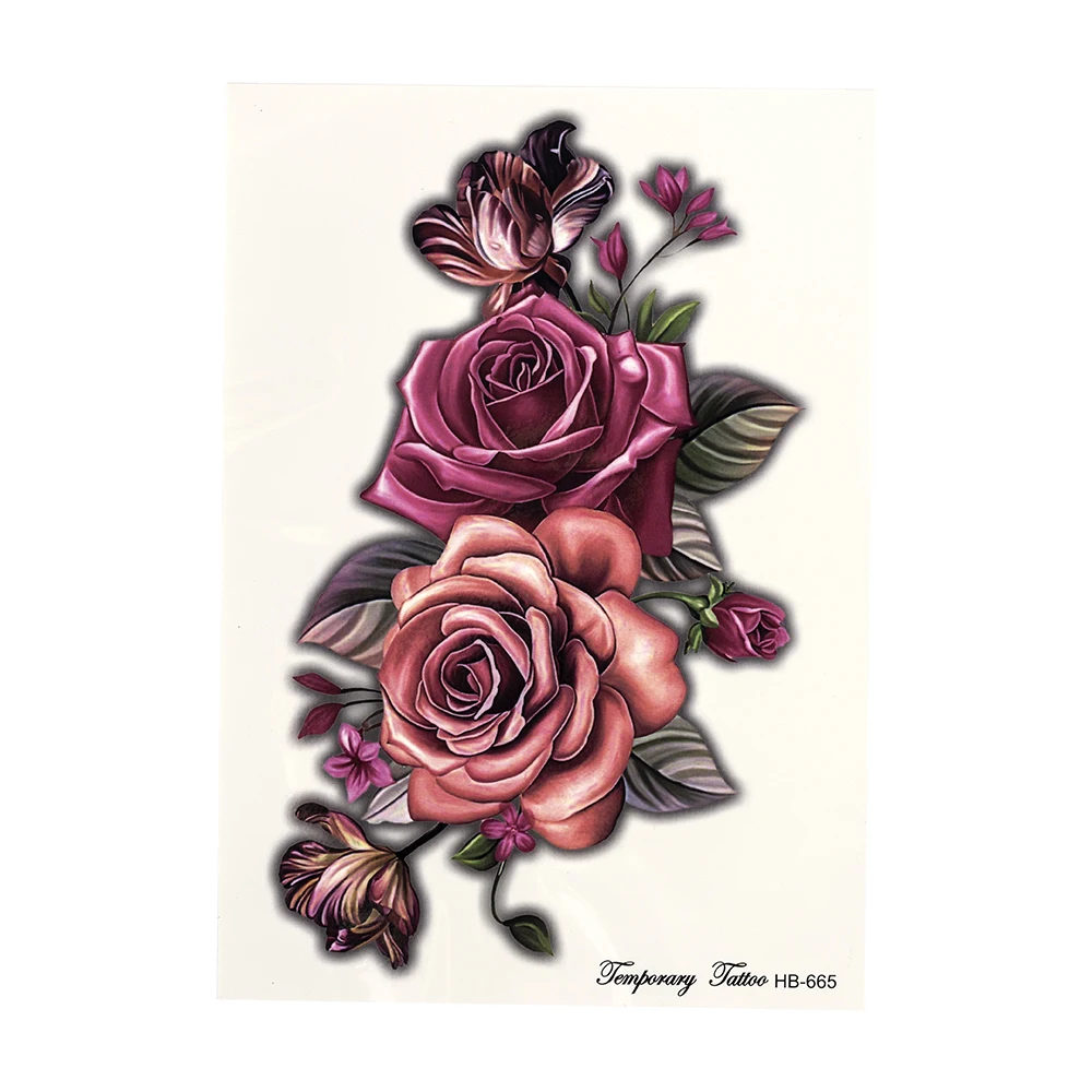 Schoonheid 1 Stuks Make-Up Nep Tijdelijke Tatoeages Stickers Rose Bloemen Arm Schouder Tattoo Waterdichte Vrouwen Grote Flash Tattoo Op Lichaam