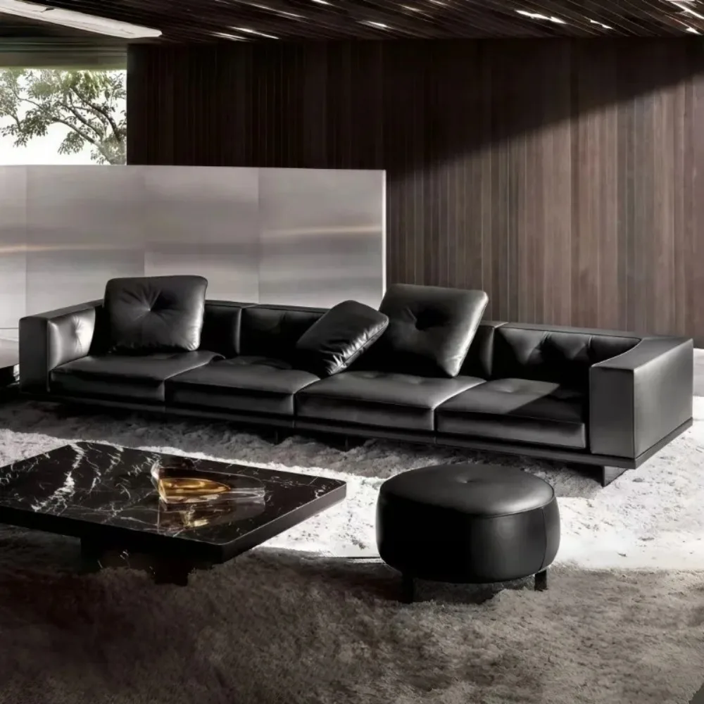 Italian minimalist black Dylan sofa three-seat modern minimalist living room straight four-person sofa