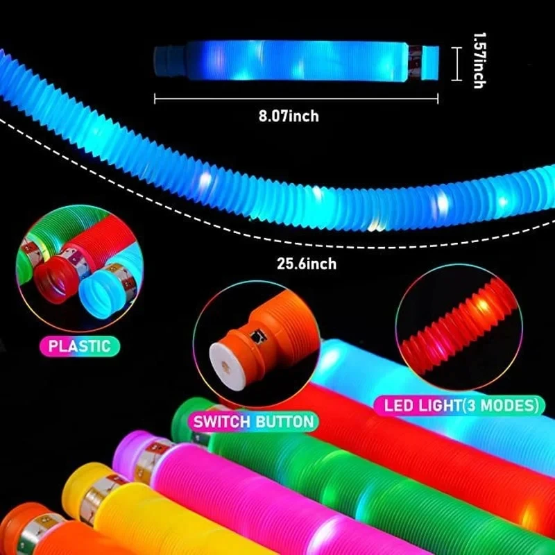 LED Flash Pop Tubes Sensory Toy for Adult Stress Relieve Toys Kid Autism Anti Stress Plastic Fluorescence Bellows Glow Sticks