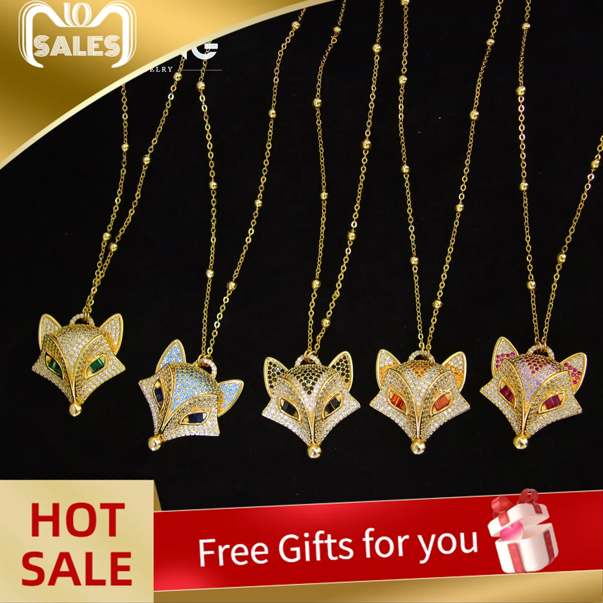 

Luxury Dubai Gold Plated Foxes Necklace 21k Gold Color Italian Zircon Fashion Animals Chokers Oman Women Event Party Jewelry