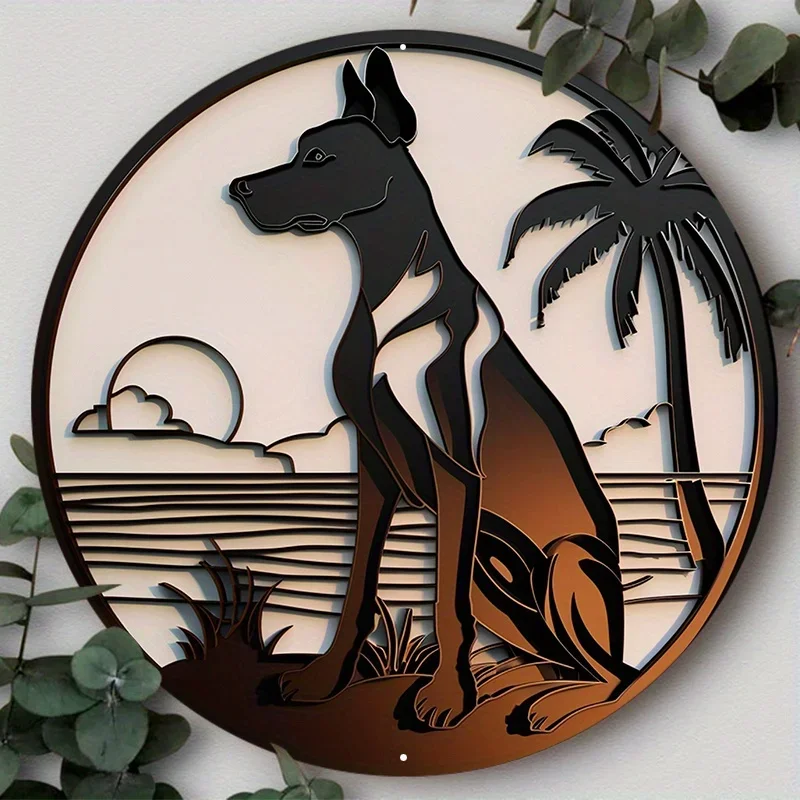 

Cute Dog Silhouette Themed Round Sign, Aluminum Metal Plate for Bar, Club, Cafe, Home, Office Wall Art, Decorative Wall Poster