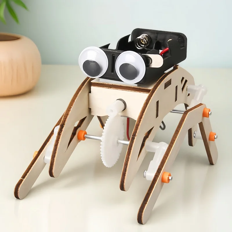 Diy Handmade Walking Spider Robot Bionic Robot Toy Assemble Model Science Technology Education Experiment Kit Wooden Toy