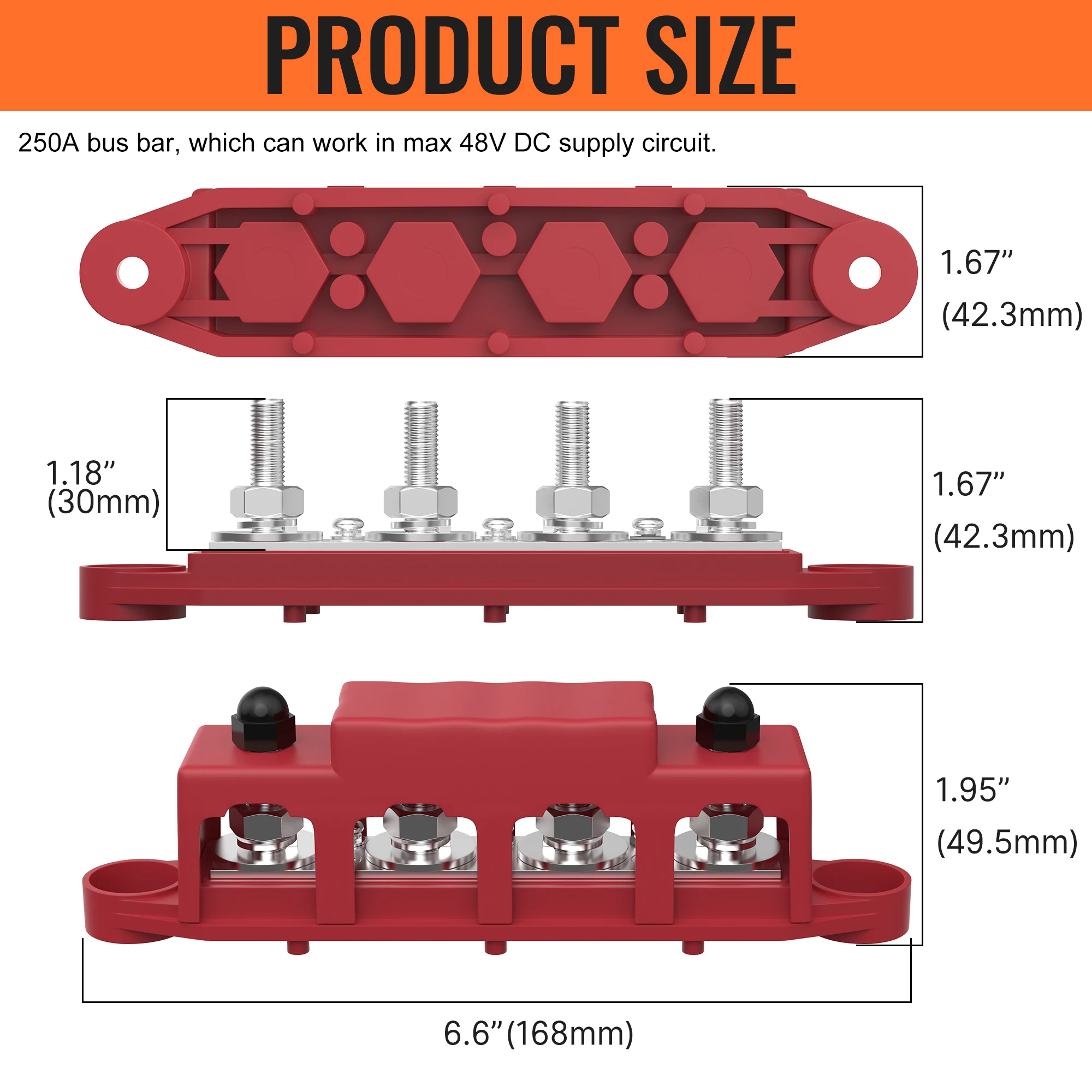 Marine Bus Bar 12V 250A Power Distribution Block 12 Volt M8 M10 4 Posts Junction Block Automotive Copper Battery Busbar Terminal