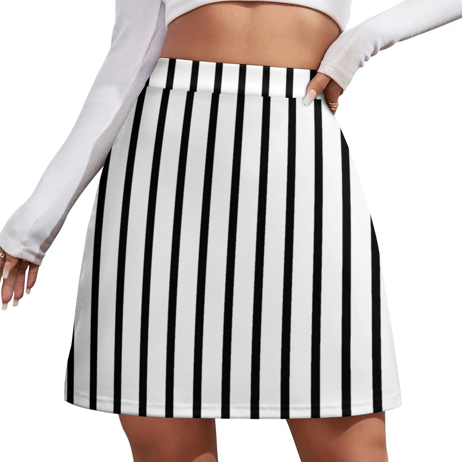 

Black and White Vertical Stripes - Version 2 Mini Skirt Skirt for girls night club women festival outfit women Mini Skirt