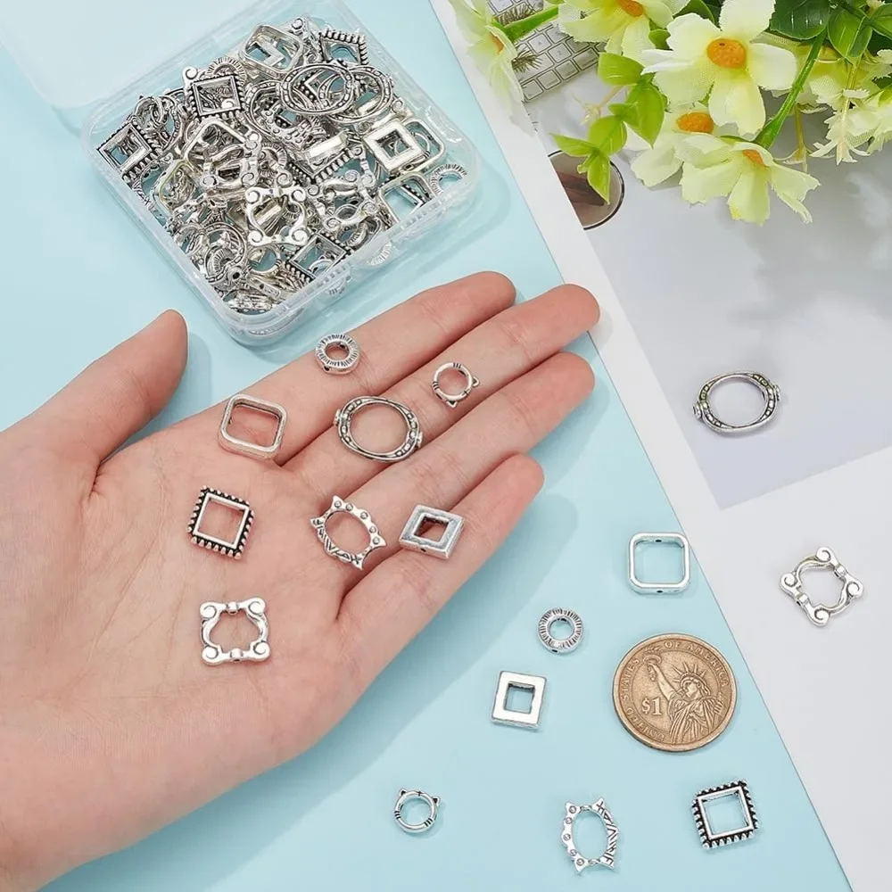 112pcs 8 Styles Bead Frames Double Hole Frame Spacer Beads Square/Oval/Round Bead Hugger Frame Connectors for DIY Earring