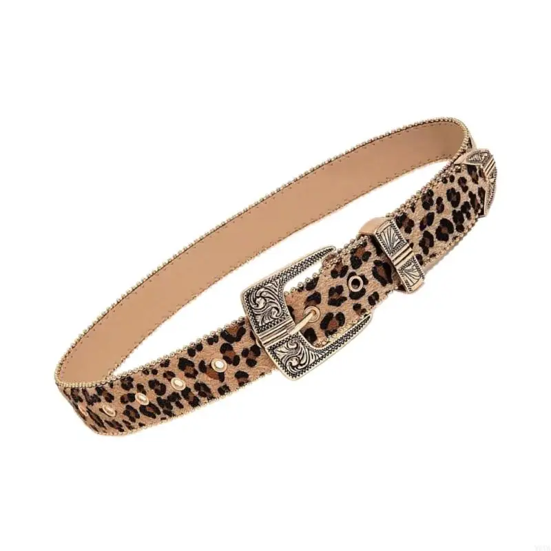 W0YA Khắc Vành đai Buckle Belthetic Leopard Mẫu Vành đai Gothic Pants Belt