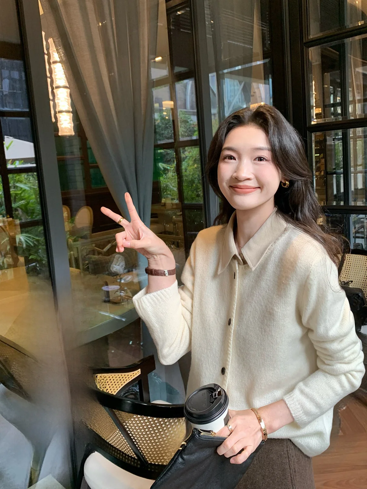 

Soft Wool Camere Open Cardigan round Ne Knitted Sweater Folelse Sea Salt Moka Loose Fit Warm Women's Autumn Winter Faion