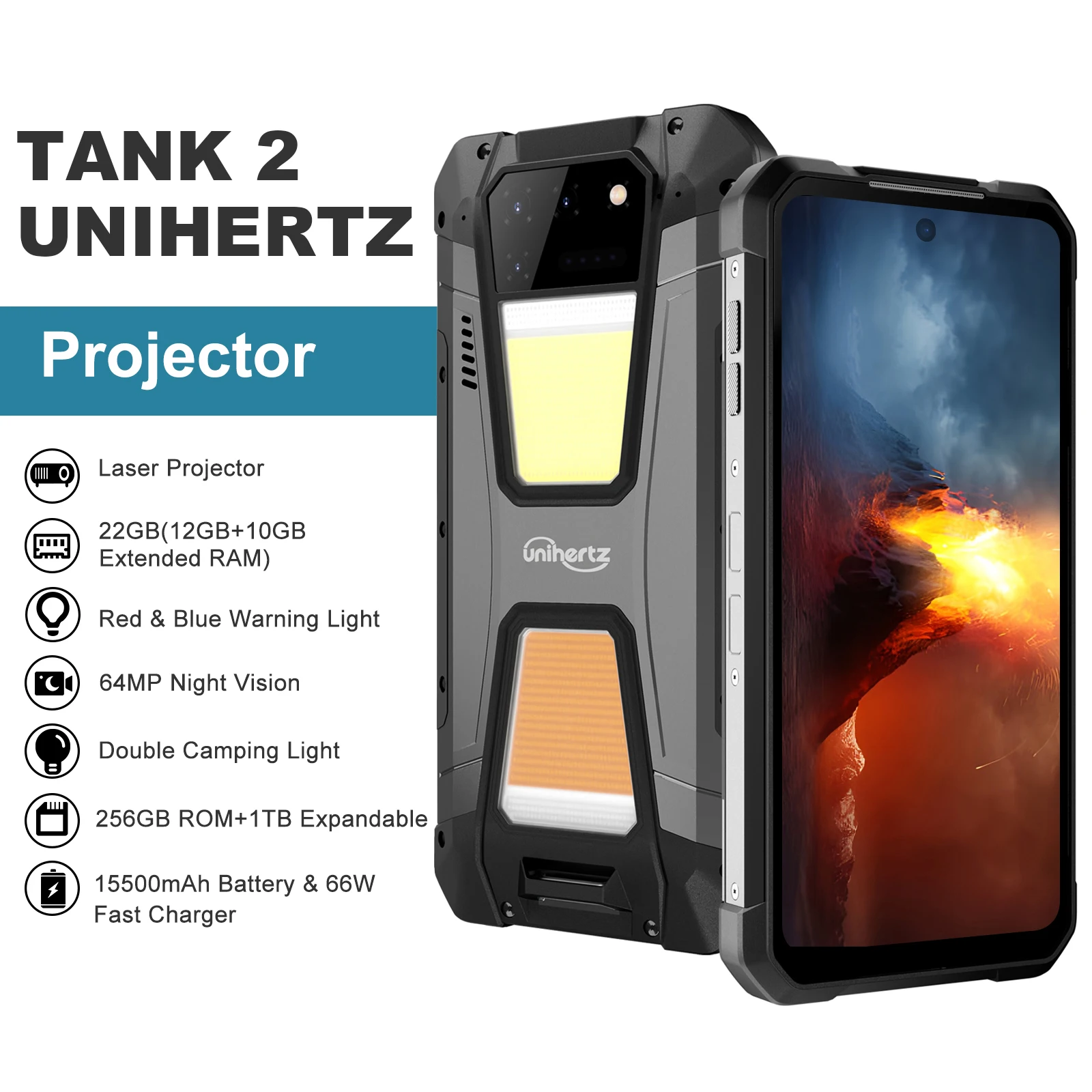 Unihertz TANK 2 Projector phone 22GB 256/512GB 32MP 108MP 64MP 