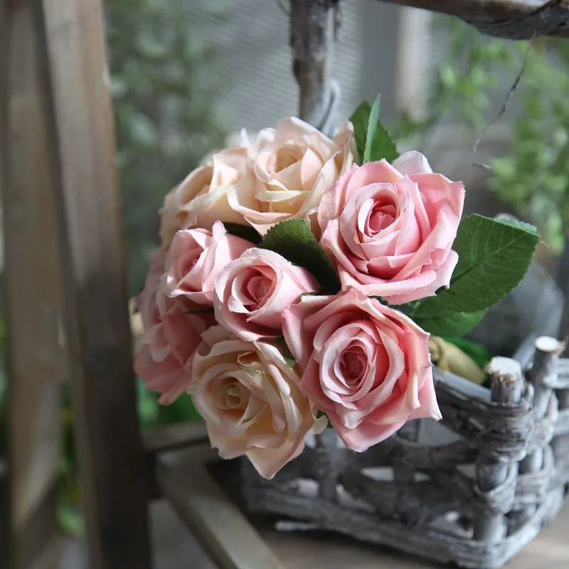 9 Head Artificial Bouquet Rose Bouquet Wedding Decor Artificial Flower Home Decoration Accessories Silk Flowers