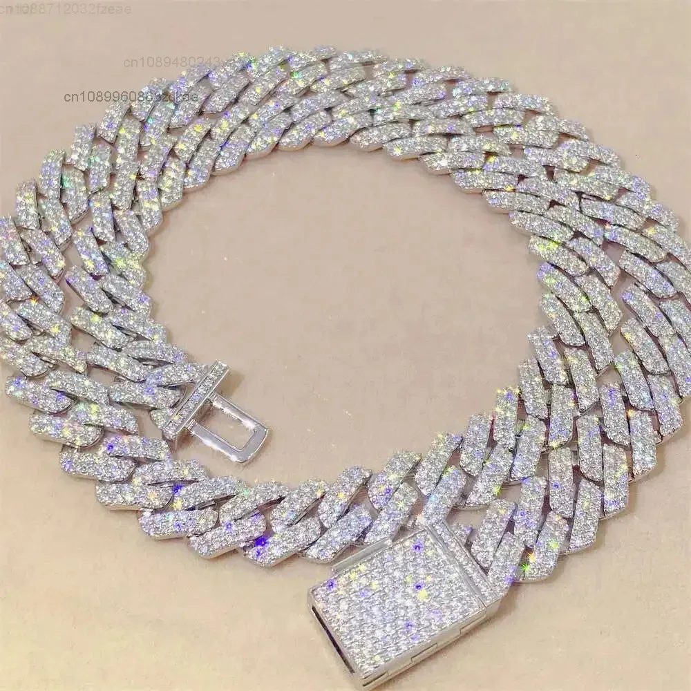 

Hip Hop Jewelry Iced Out 20" Cuban Necklace Bracelet Sterling Silver Moissanite 12mm Cuban Link Chain