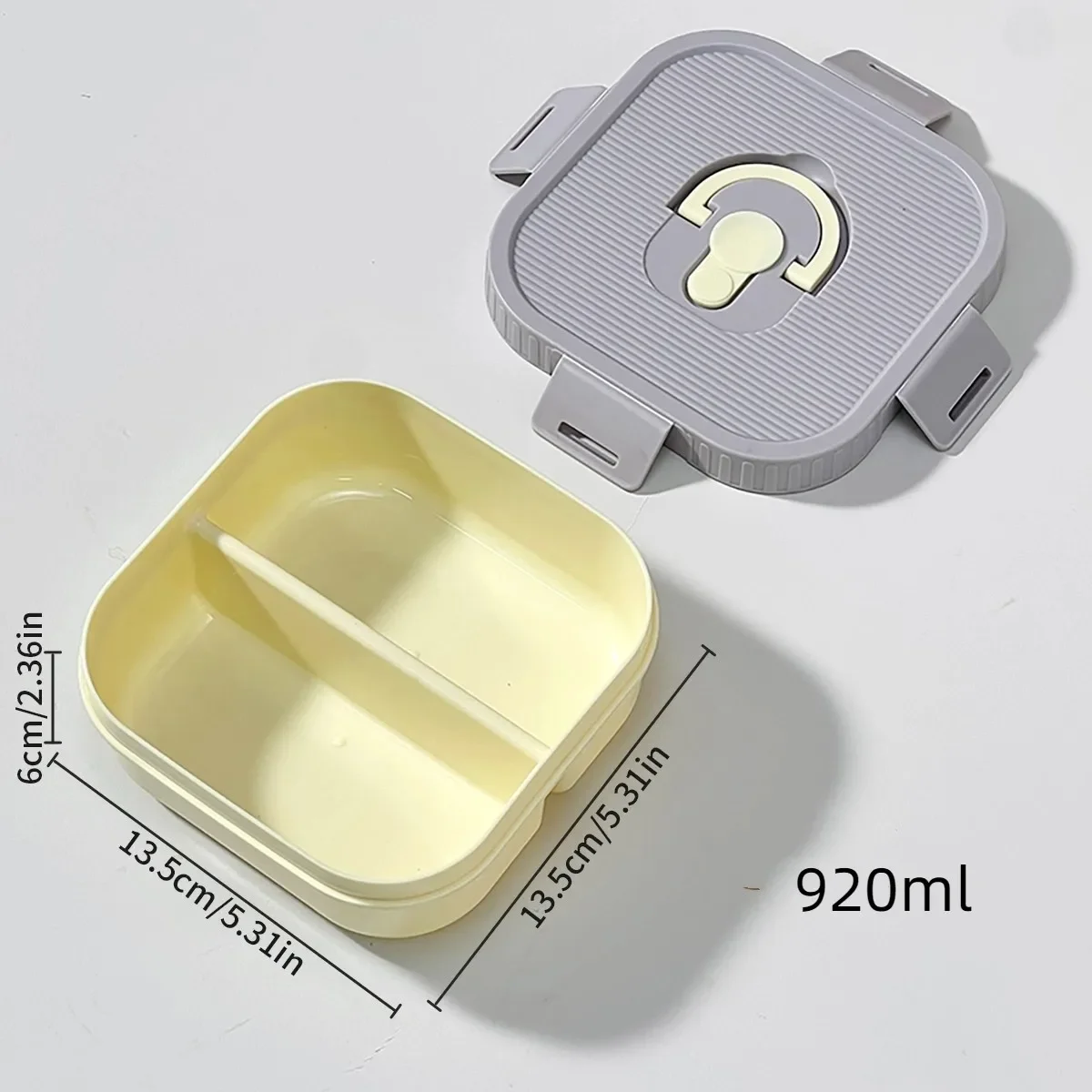Magnetronbestendige, vierkante lunchbox van kunststof met vakken, herbruikbaar, draagbaar, lekvrij, voor kinderen, geschikt voor fruit en salades, met handvat.