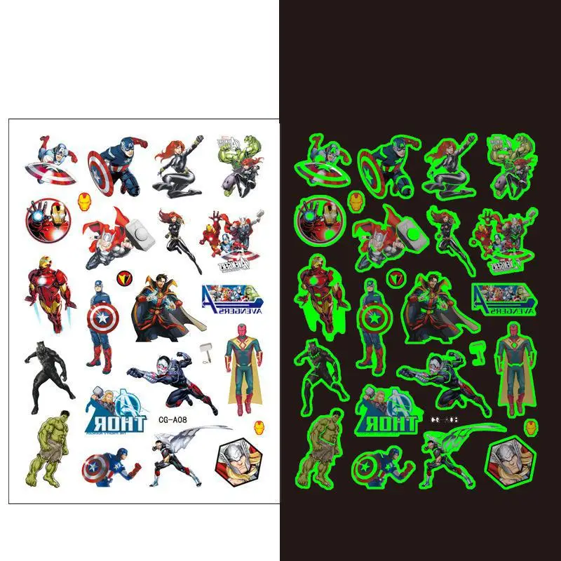 The Avengers Super hero Theme Luminous Tattoo Sticker Spidey Children Arm Face Glowing Tattoo Children Body Art Tattoo