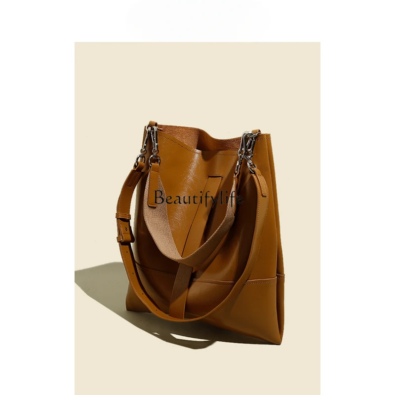 Soft Genuine Leather Bucket Bag, One-Shoulder Crossbody Bag, Textured, High-Grade, Special-Interest Design