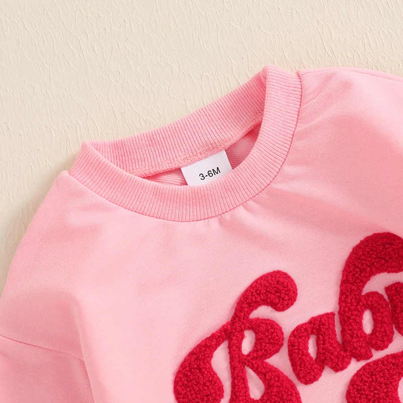 Barboteuse à Manches sulfet Col Rond pour Bébé Fille de 0 à 18 Mois, Sweat-shirt en Peluche avec Lettres 3D Brodées