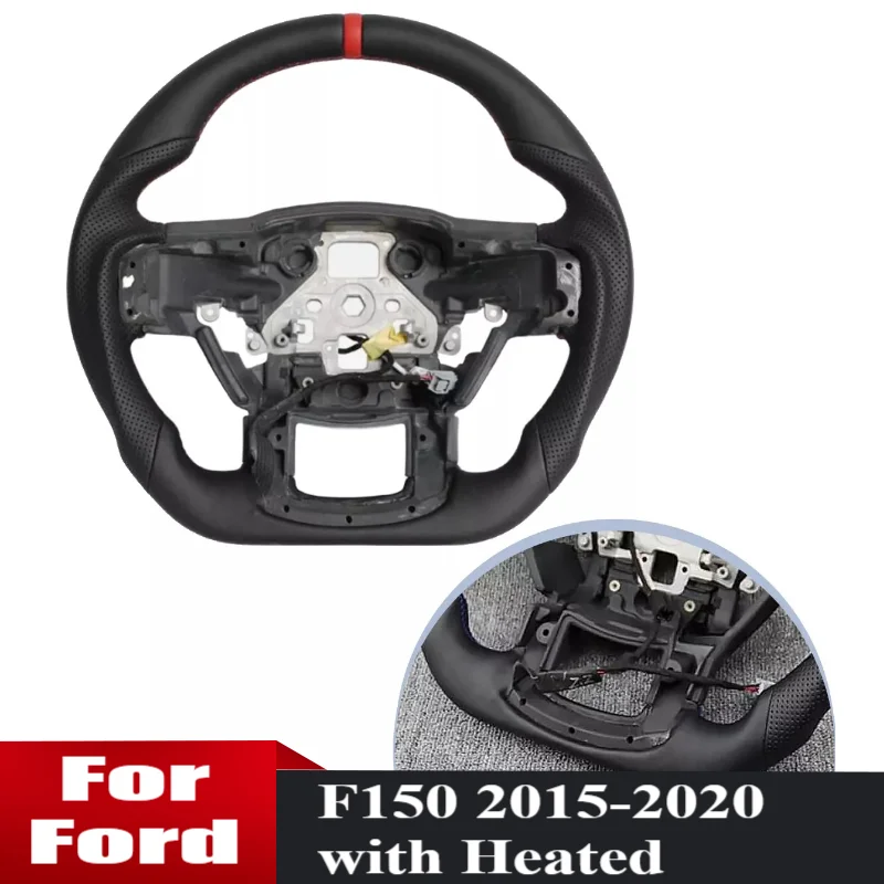 

Heated Steering Wheel For Ford F150 Raptor 2015-2020 Car Leather Steering Wheel with Heating Function, D-shaped Flat-bottom
