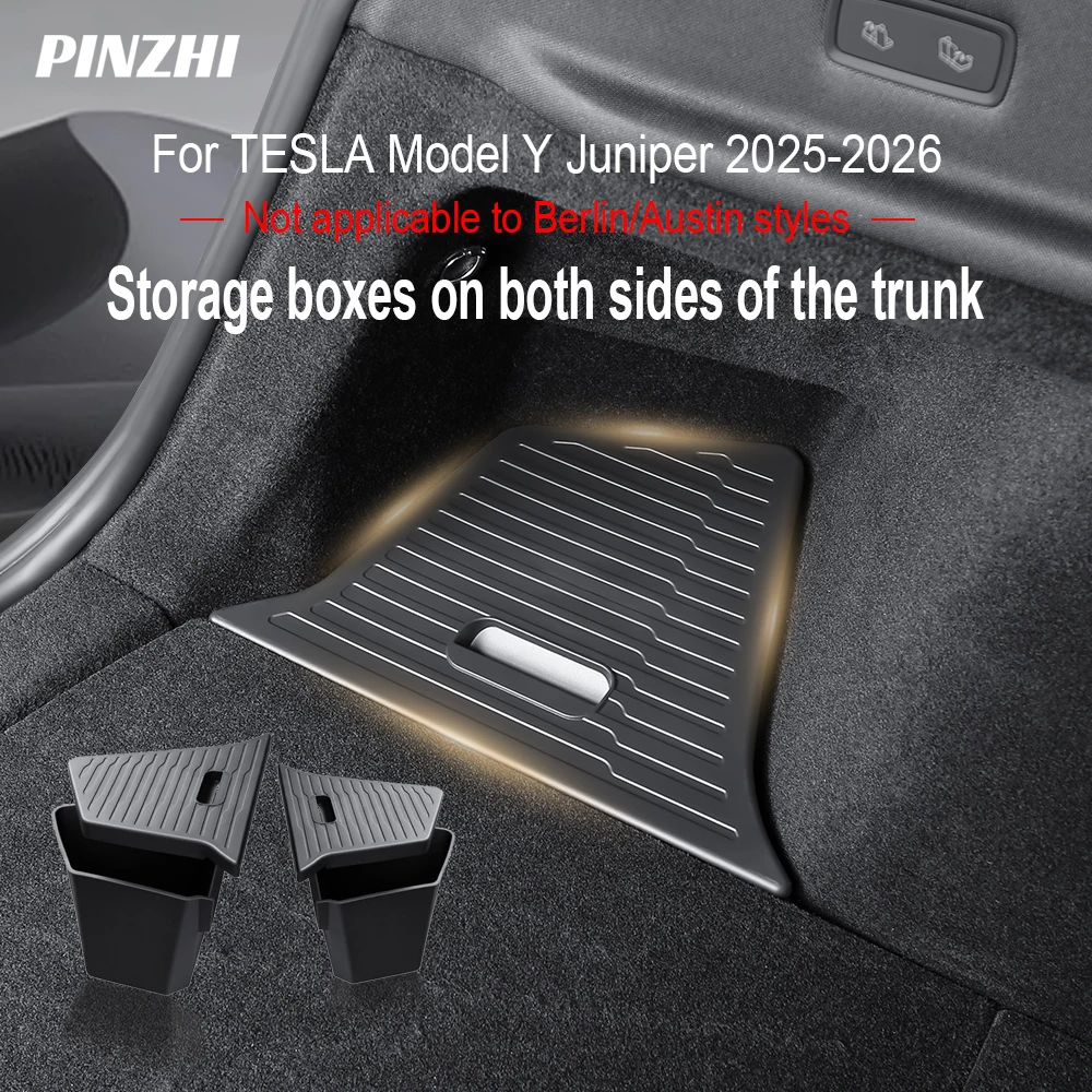 For Tesla Model Y Juniper (2025-2026) Trunk Storage Bins Rear Trunk Organizer TPE Waterproof Trunk Storage Bins Side Box with