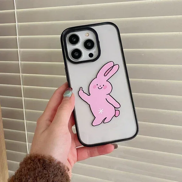 Parody Disdain Rabbits 2.0 Version Acrylic Upgrade Border Phone Case Cover for IPhone 11 12 13 14 15 16 Pro Max Case