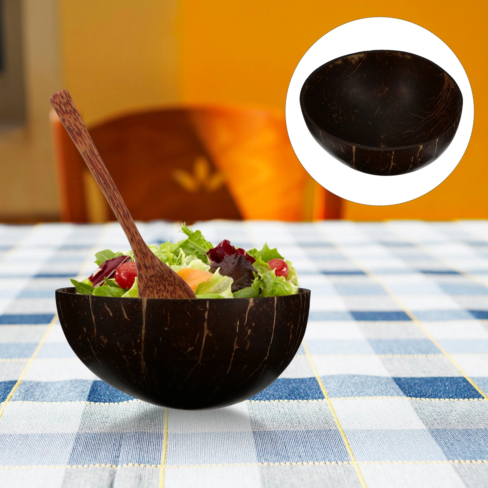 

Coconut Shell Bowl Set Serving Bowls Salad Kit Natural Spoons Tablespoon Office