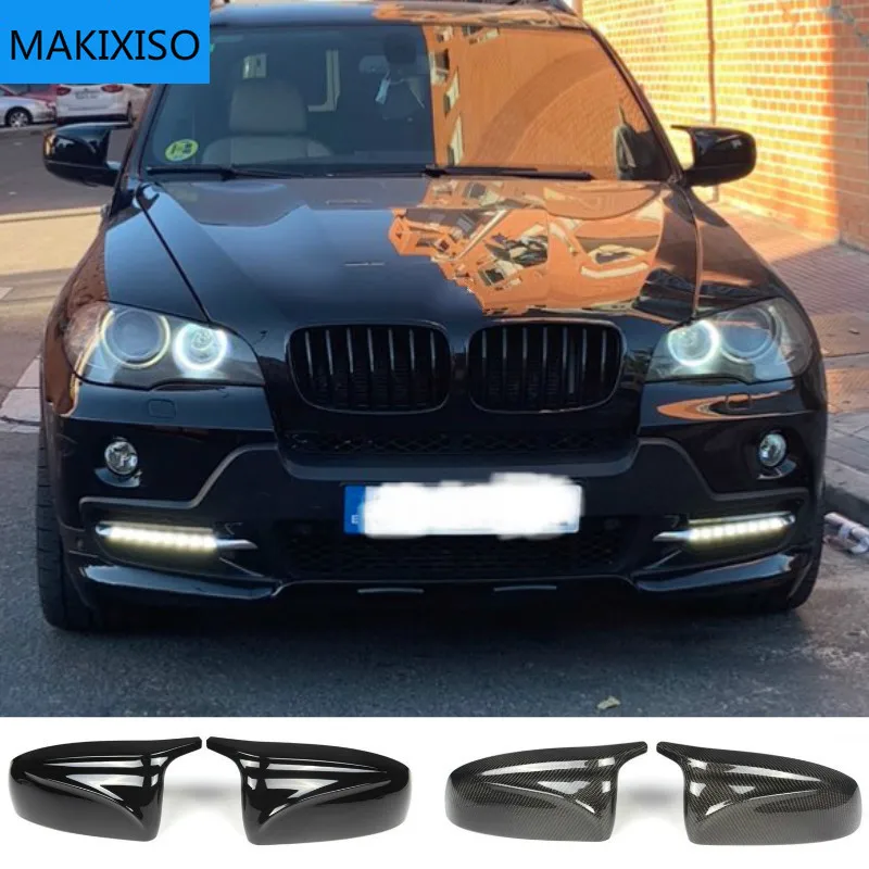 

2pcs Side Wing Rearview modified car styling Bright black Carbon Fiber Pattern Mirror Cover caps For BMW X5 E70 X6 E71 2008-2013