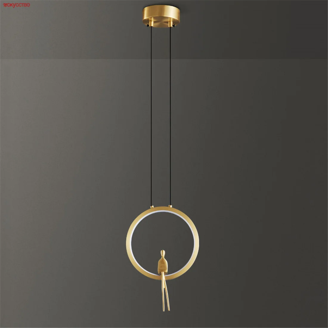 

American Luxury Copper Golden Man Ring Led Pendant Lights For Kitchen Dining Table Retro Loft Decor Hanging Luminaire Fixtures