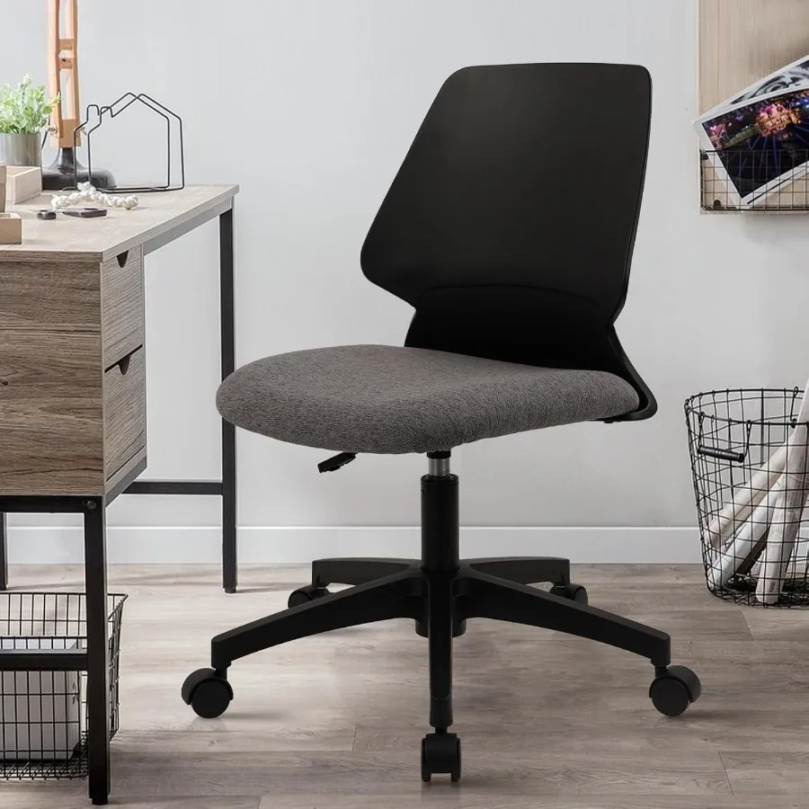 Armless Home Office Chair Ergonomic Small Desk Chair with Wheels and Soft Thick Upholstered Cushion Comfy Adjustable Height Swi