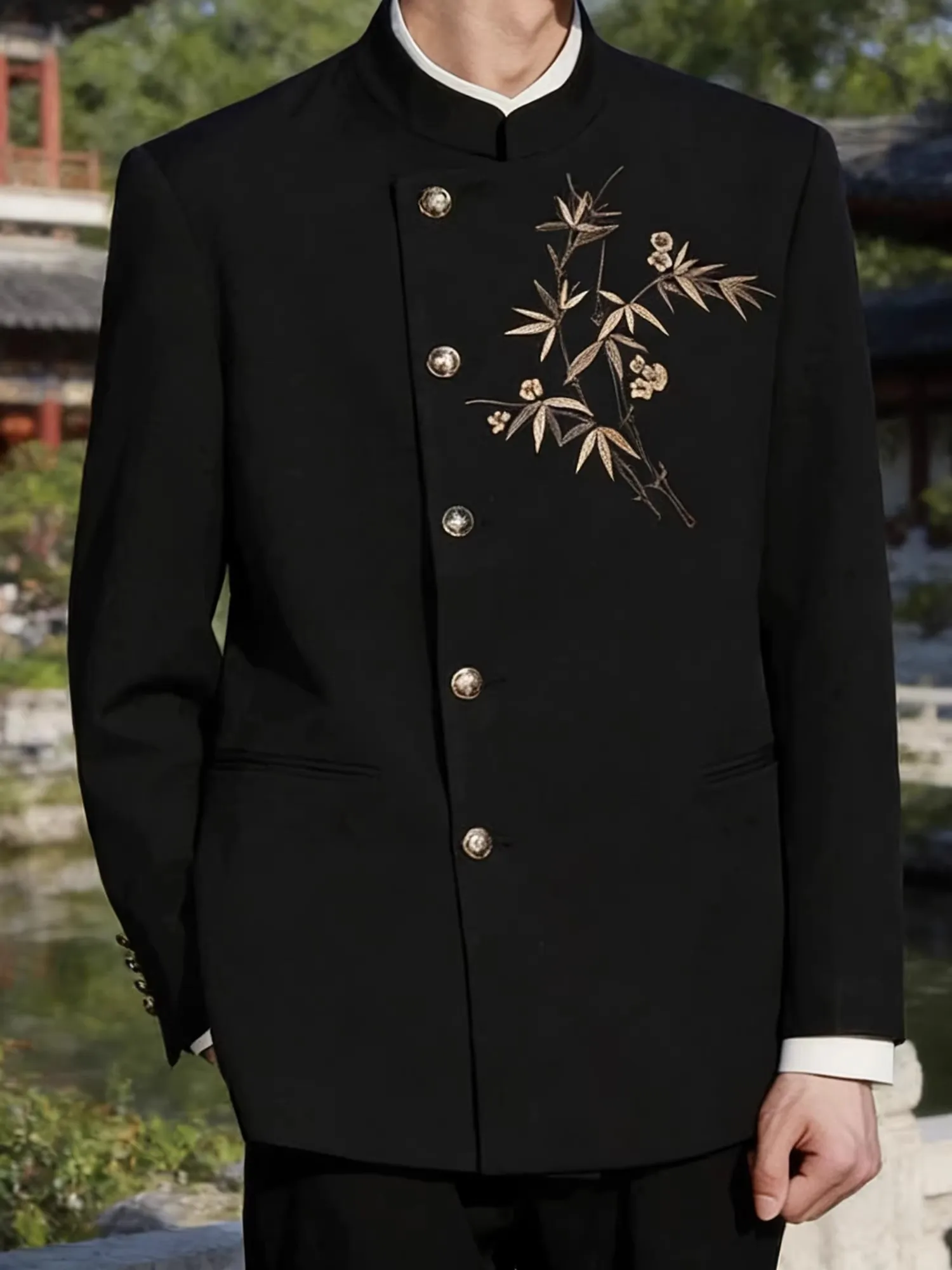 

New Chinese Sle Gold Bamboo Embroidered Wedding Suit Set Men's Formal Suit Jaet Casual Western Clothes Faionable Urban ...
