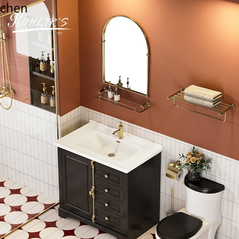 retro bathroom cabinet combination solid wood washbasin floor-to-ceiling ceramic washbasin oak washbasin pool