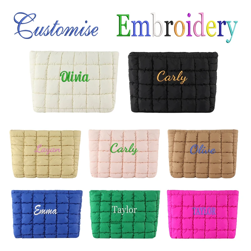 Embroidery Customization / Standard Version Fashionable Checkered Pleated Makeup Bag, Clutch Bag, Toiletry Bag, Suitable for Daily Travel, Touch-Up Makeup, Travel, Holiday Gifts! High-Quality Gifts!