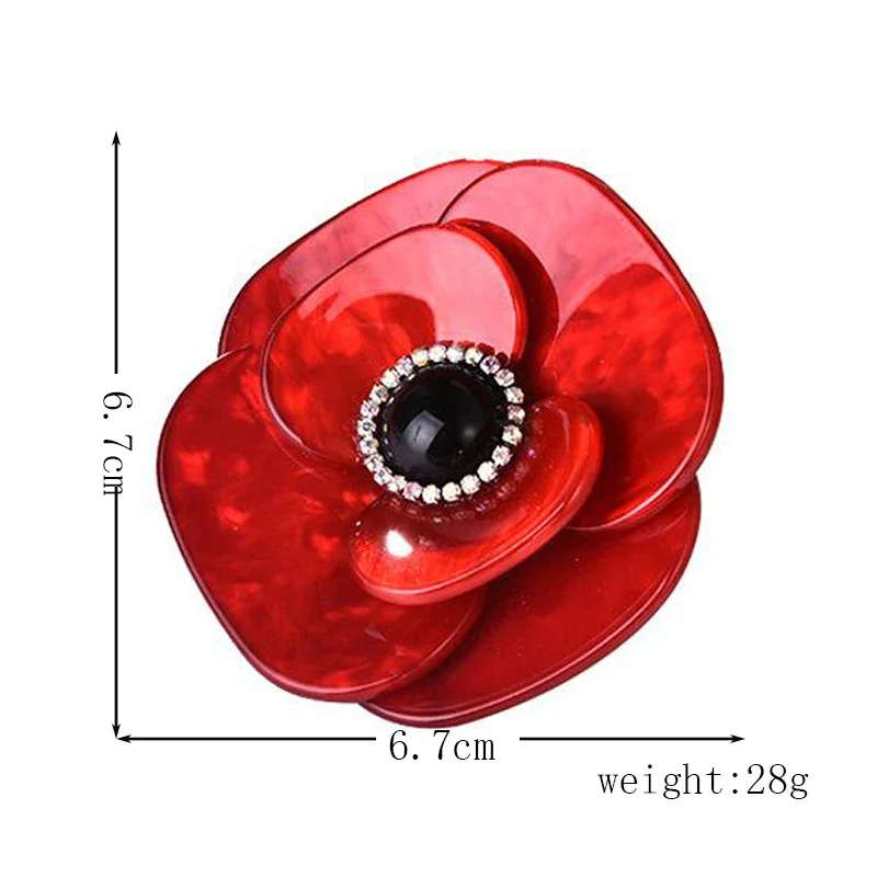 Blucome Acrylic Red Flower Brooches Corsage Crystal Black Bead Brooch Hijab Pins Gold Color Collar Clip Women Men