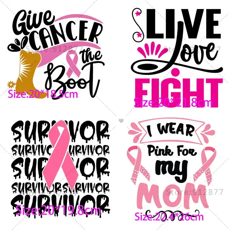 Just Heat Press It Breast Cancer Awareness Wife Mom Fighter Stronger than Cancer Live For Fight full color iron on patches