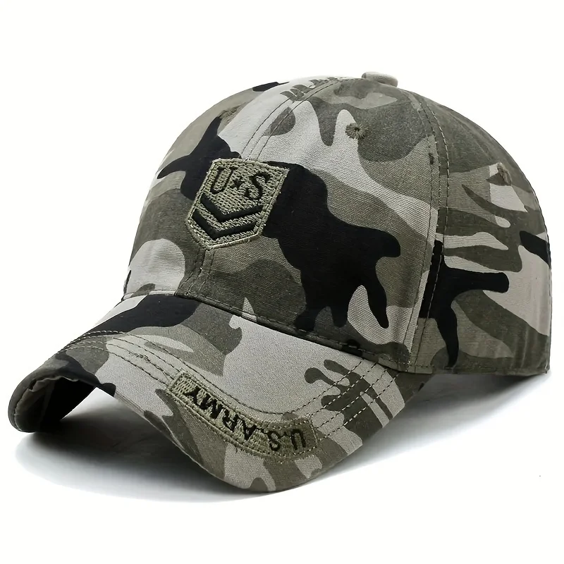 Outdoor Men\'s Camouflage Hat Trendy Embroidered Baseball Cap UV Protection Sun Hat Peaked Cap Military Cap For Fishing Hiking