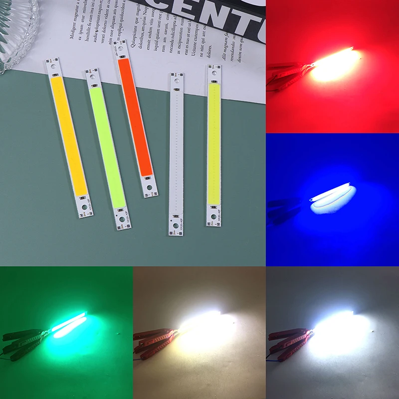 COB 스트립 칩 온 보드 LED 전구, 따뜻한 차가운 화이트, 블루, 레드, 그린, 5W, COB 작업 램프, 장식 조명, 120x10mm, 3V, 5V