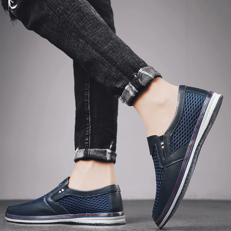 2023 New Shoes for Men Slip on Men's Vulcanize Shoes Autumn Solid Net Cloth Breathable Low-heeled Casual Versatile Sneakers