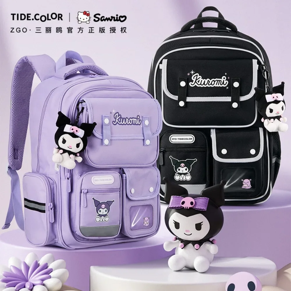 Sanrio-mochila de escuela primaria Kulomi genuina, protección de la columna vertebral para reducir la carga en niños y niñas