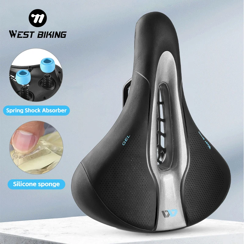 WEST BIKING Thicken Bike Saddle Hollow Breathable MTB Road Bicycle Cushion High Elastic Shock Absorption Commuter Cycling Seat