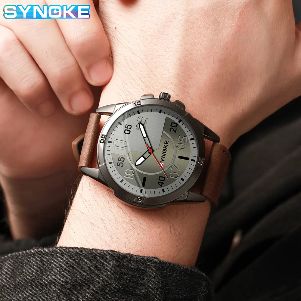 SYNOKE Men Outdoor Sports Quartz Watch Large Screen Display  For Men Fashion Belt Watch Retro Fashion Non Mechanical Watch