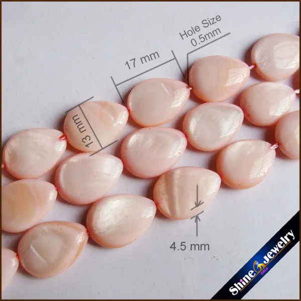 Wholesale 17x13mm Natural Hand Grind Pear Shape Pink Color Shell MOP Gems Loose Beads Strand 15