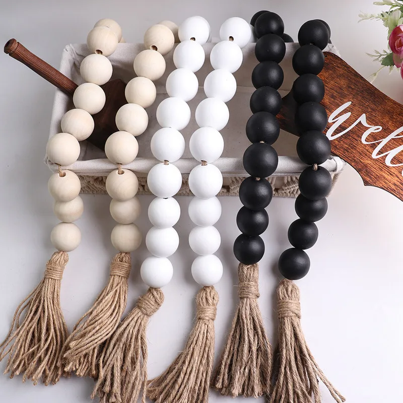 

New Large Wood Bead Strand Rope Tassel Wooden Bead Decoration Handmade Boho Chic Home Decor Natural Rustic Style Gift For Women