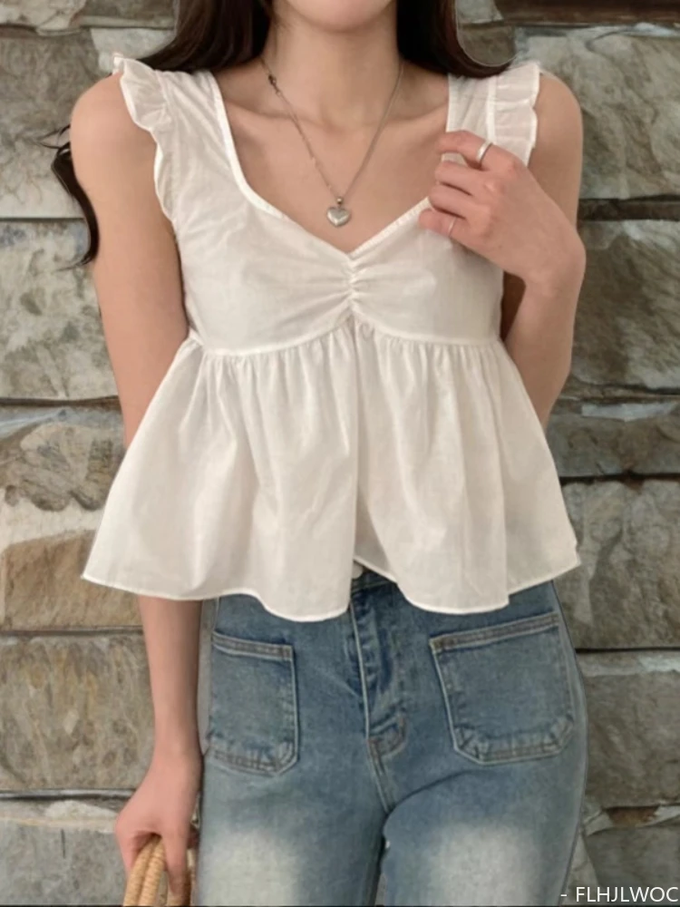 Criss cross Fliege kurze Tops Blusas Rüschen Hemden schickes Korea Design japanischen Stil Ernte kurze Sommer einfarbige Frauen Blusen