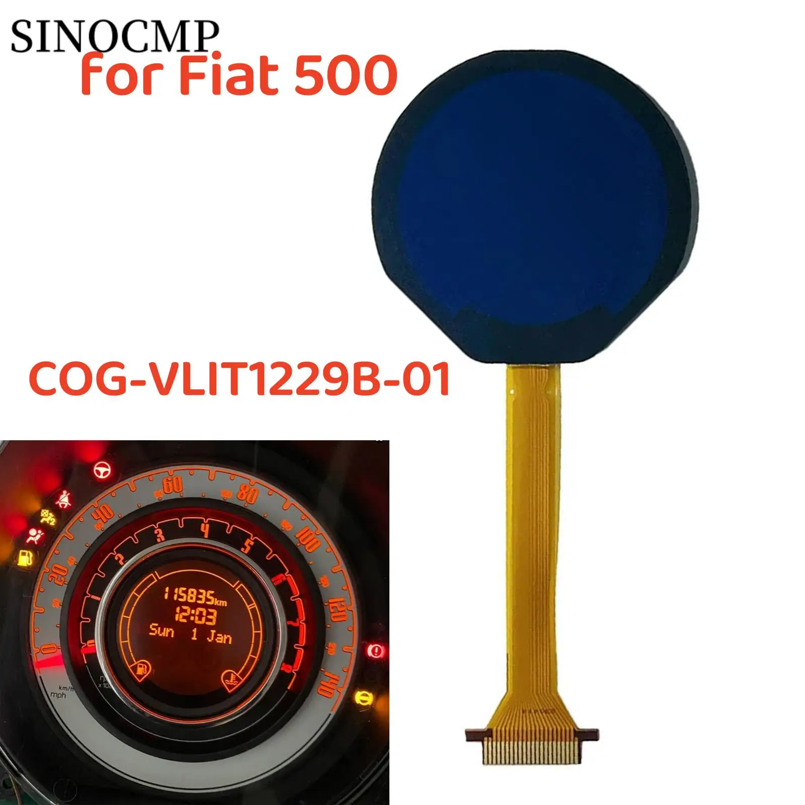 

COG-VLIT1229B-01 Car Dashboard LCD Display for Fiat 500 Instrument Cluster LCD Screen Instrument Panel LCD Display Car Parts