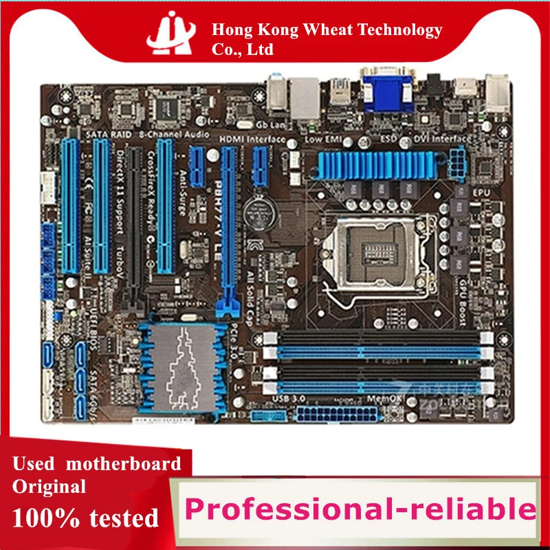 For Intel Used H77 P8H77-V LE motherboard original  LGA 1155 DDR3 32GB For USB2.0 SATA2 Desktop Mainboard