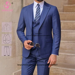 Klasik lacivert Slim Fit erkekler için 3 parça Suits pantolon seti resmi akşam yemeği damat düğün smokin Blazer kostüm Homme dökün