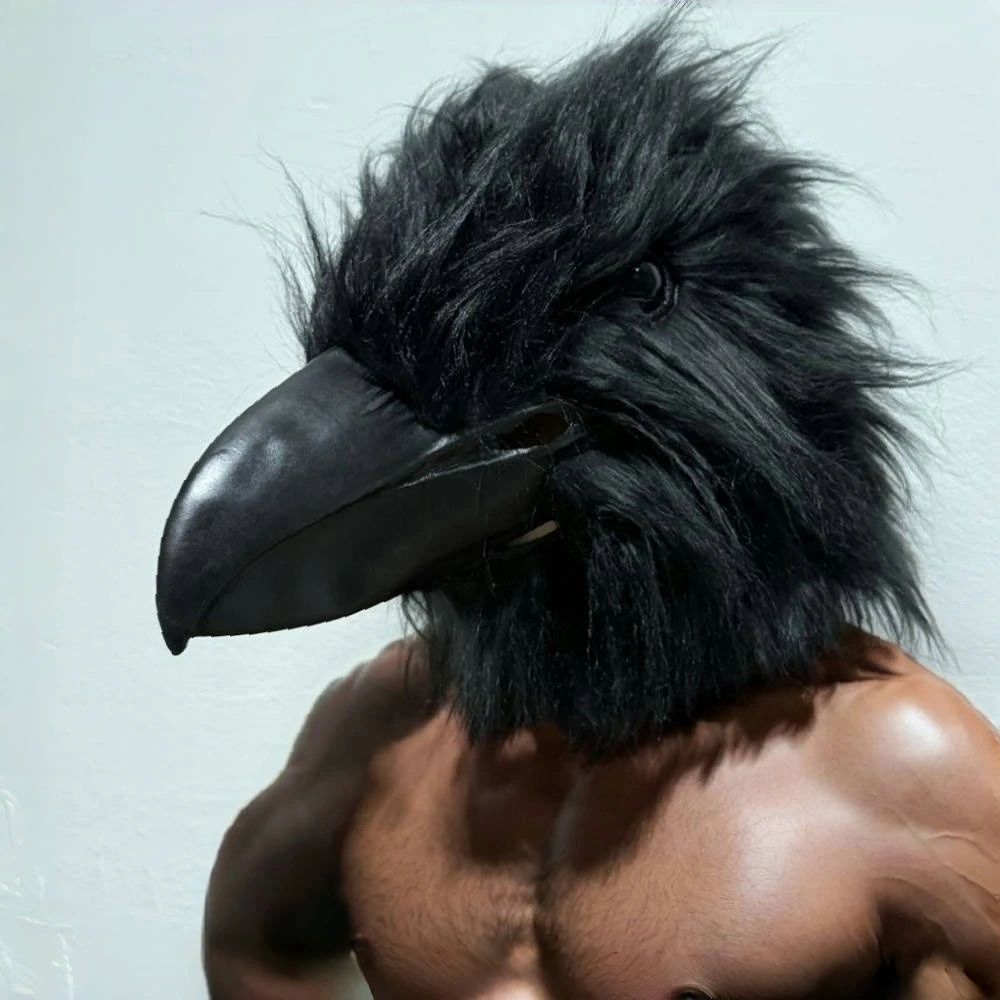 Adult Funny Bird Mask Black Latex Raven Horror Beak Cosplay Prop for Halloween Masquerade Joker Crow Costume Accessory