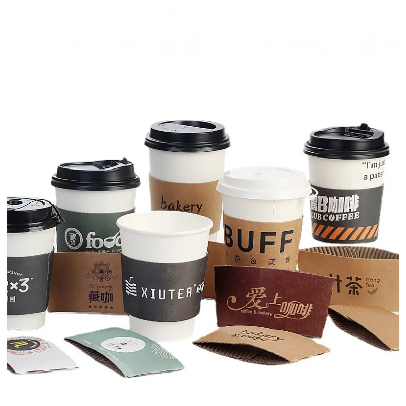 Customized productCustomize Logo Design Printing Paper Cup 6/8/10/12/16 OZ Hot Coffee Cups Disposable Paper Cup Sleeve