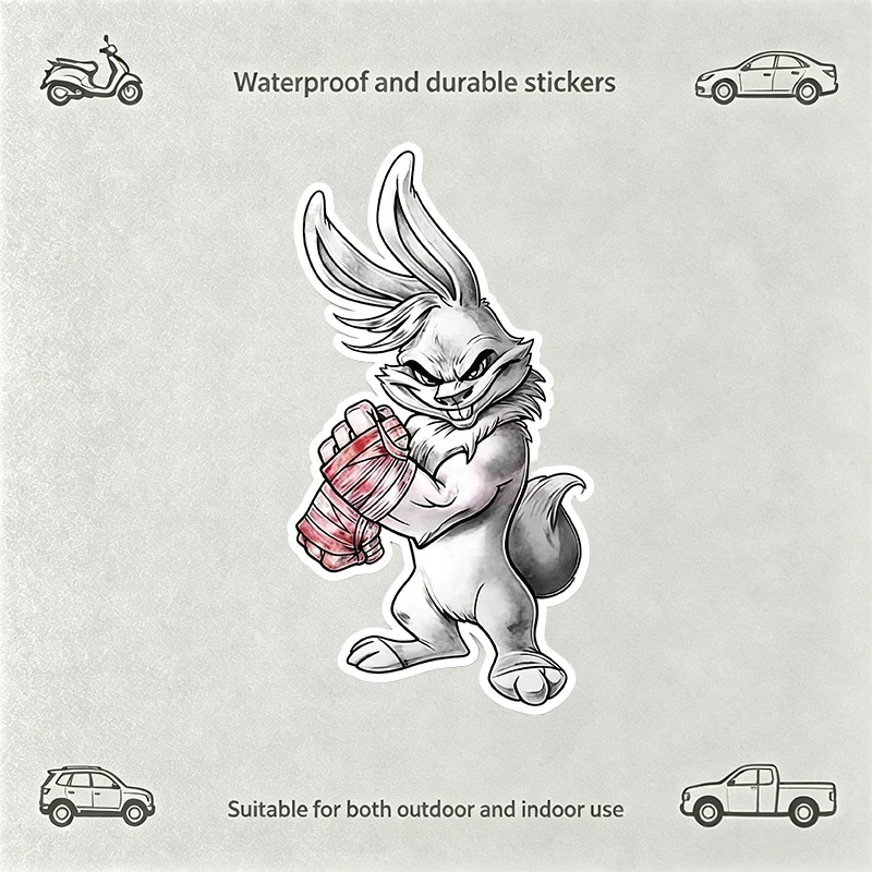 Angry Rabbit Boxing Car Sticker Waterproof Durable Auto Vinyl Decal