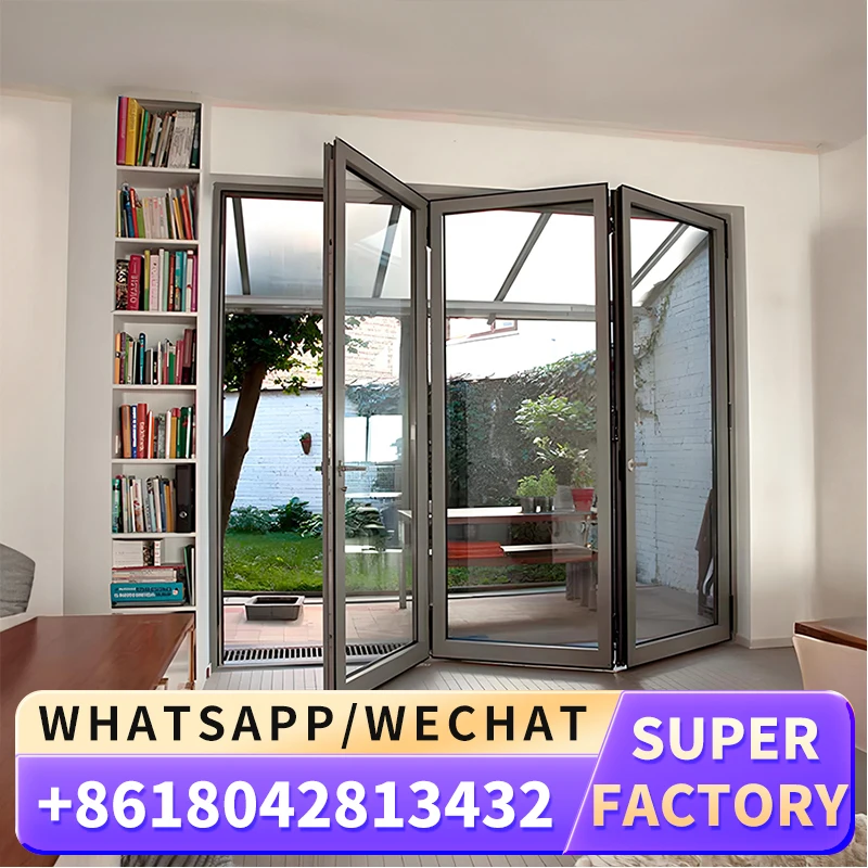 Exterior Double Glazed Patio Aluminium Panoramic Doors Sliding Unbreakable Tinted Glass Door Foldable Folding Door Modern Wall